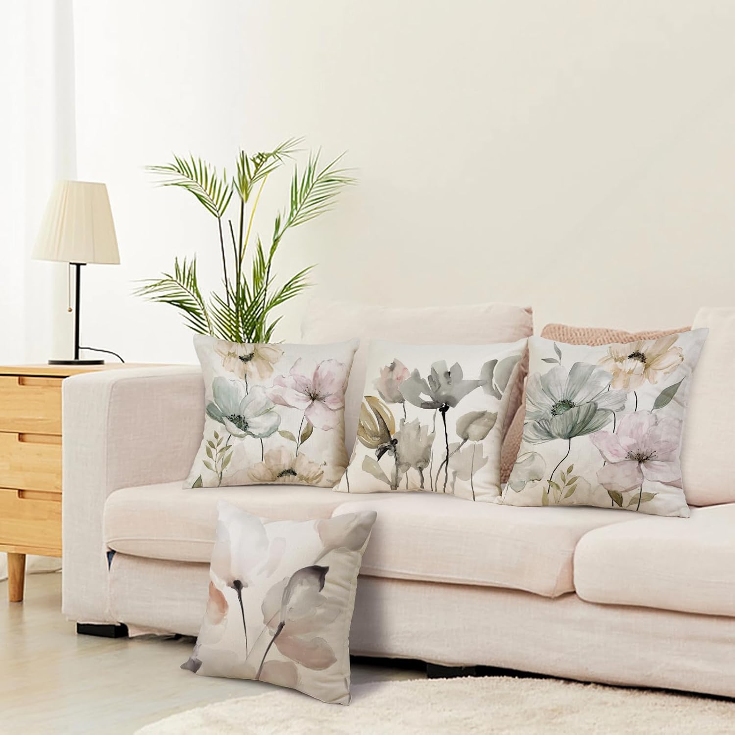 Cojines de lino con estampado floral